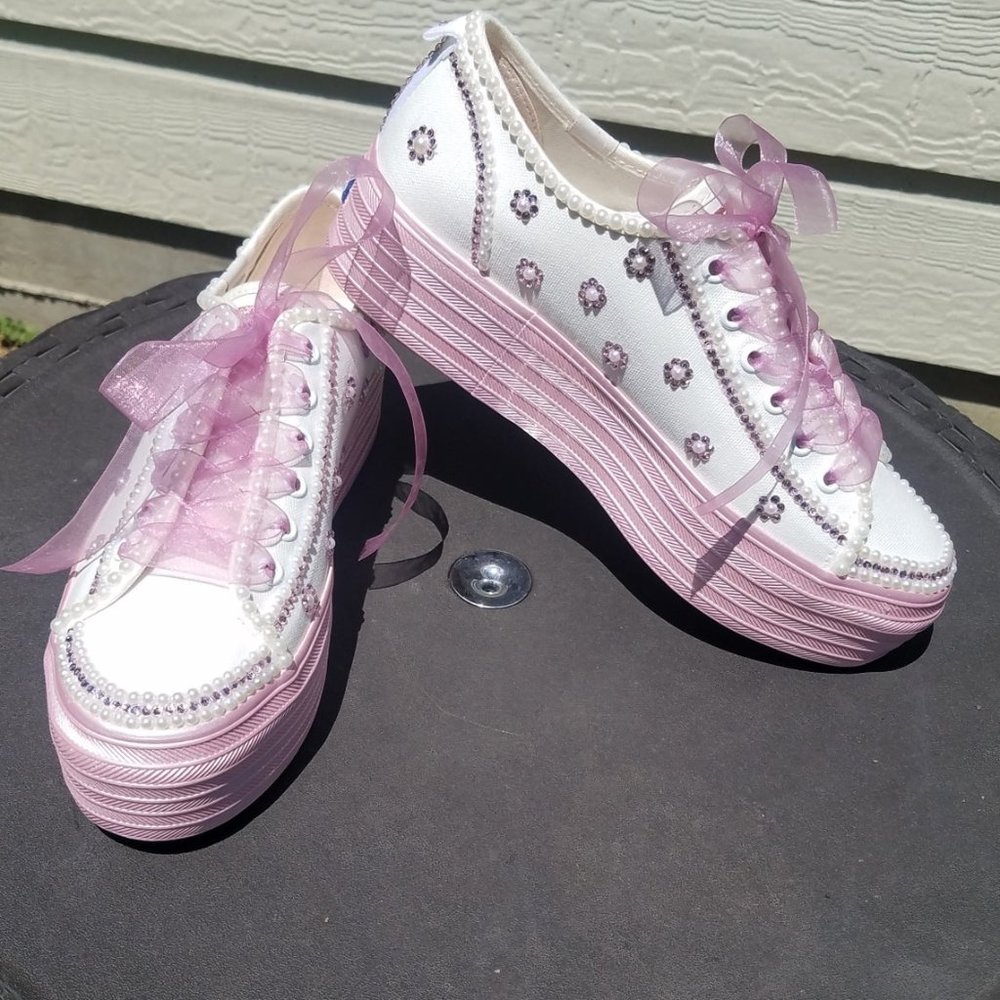 Bridal Fashion Sneakers-Hand Decorated-Size 7-New
